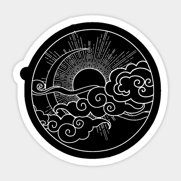 Sun and Moon Design Sky Night Nature Minimalist Circle Sticker by ballhard